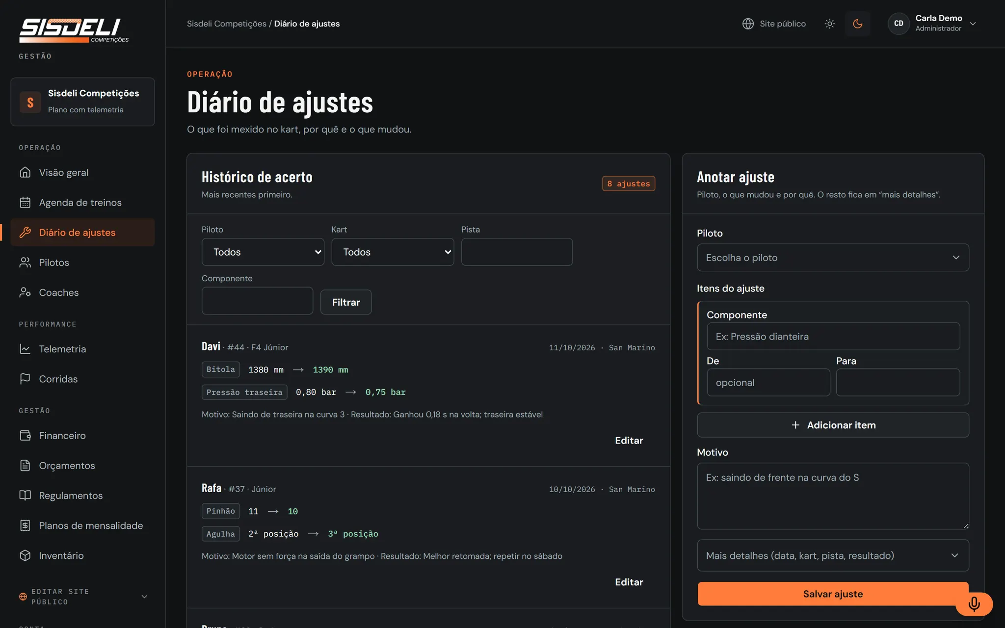 Diário de ajustes do GDR HUB